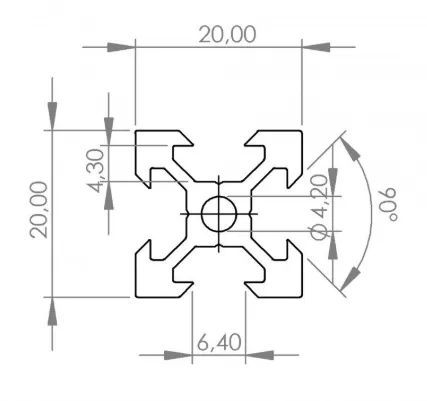 Rail aluminium V 20x20mm 1